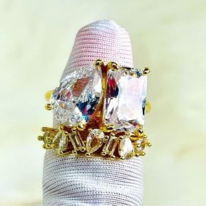 18k Yellow Gold Plated Cubic Zirconia 2 Piece/Set Ring Size 6